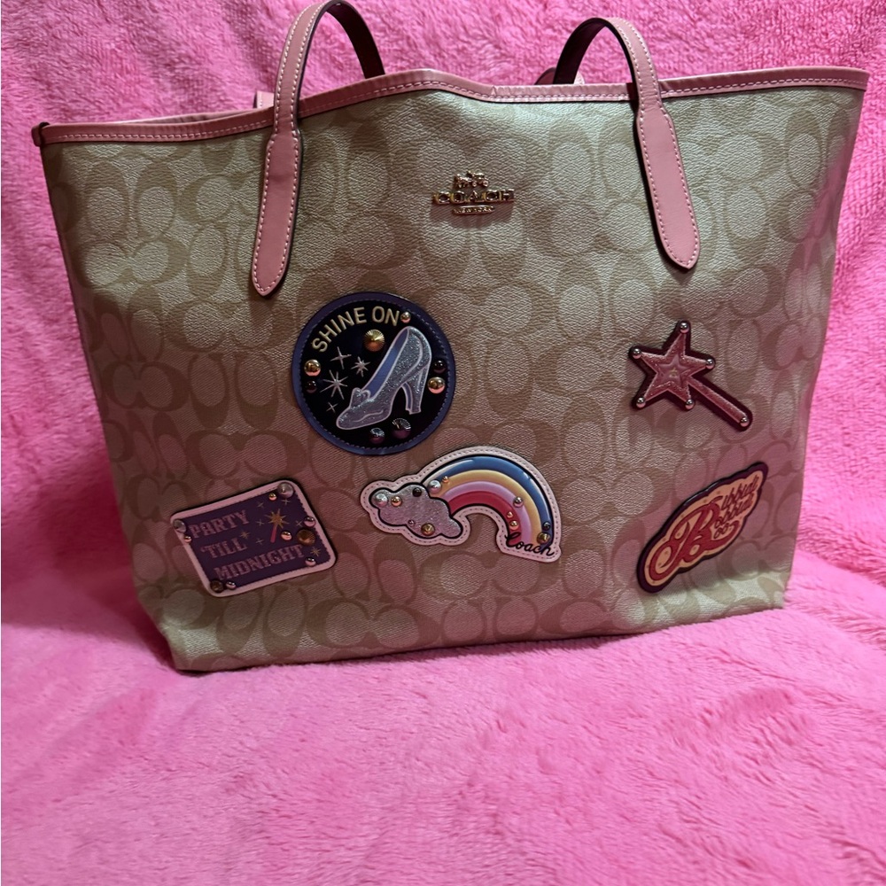 Disney Cinderella Coach Beige Tote Bag with Pink Accents - Picture 2 of 7